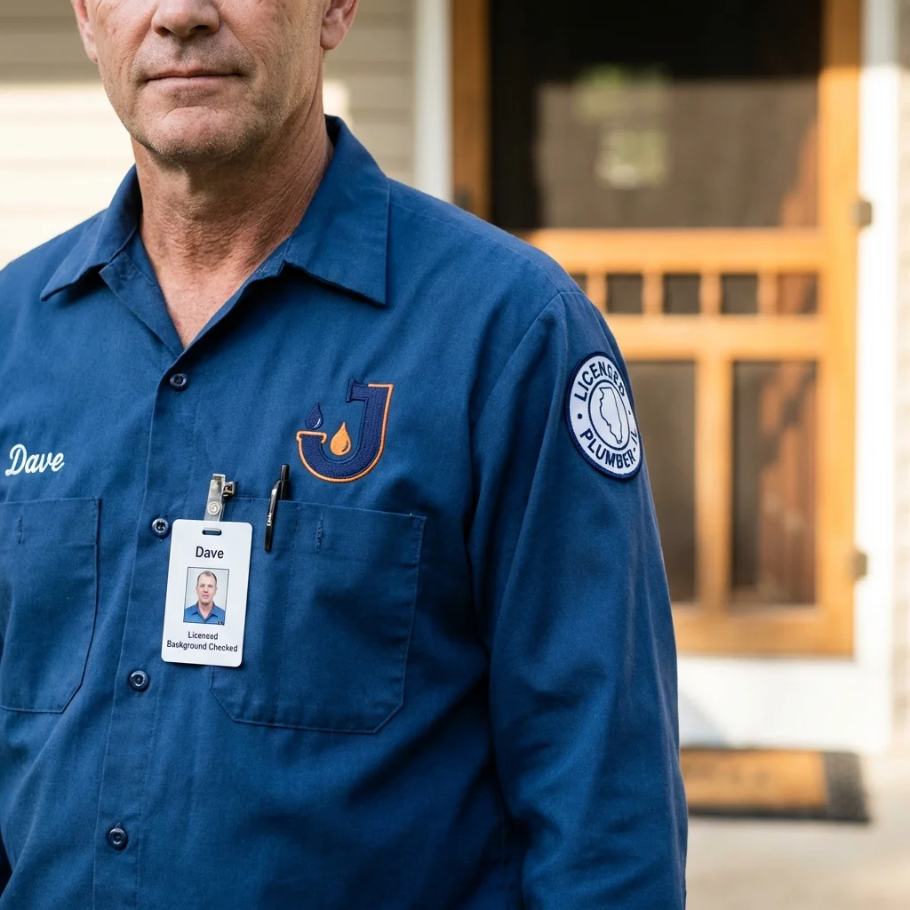 Licensed plumber showing ID badge in Jal, NM