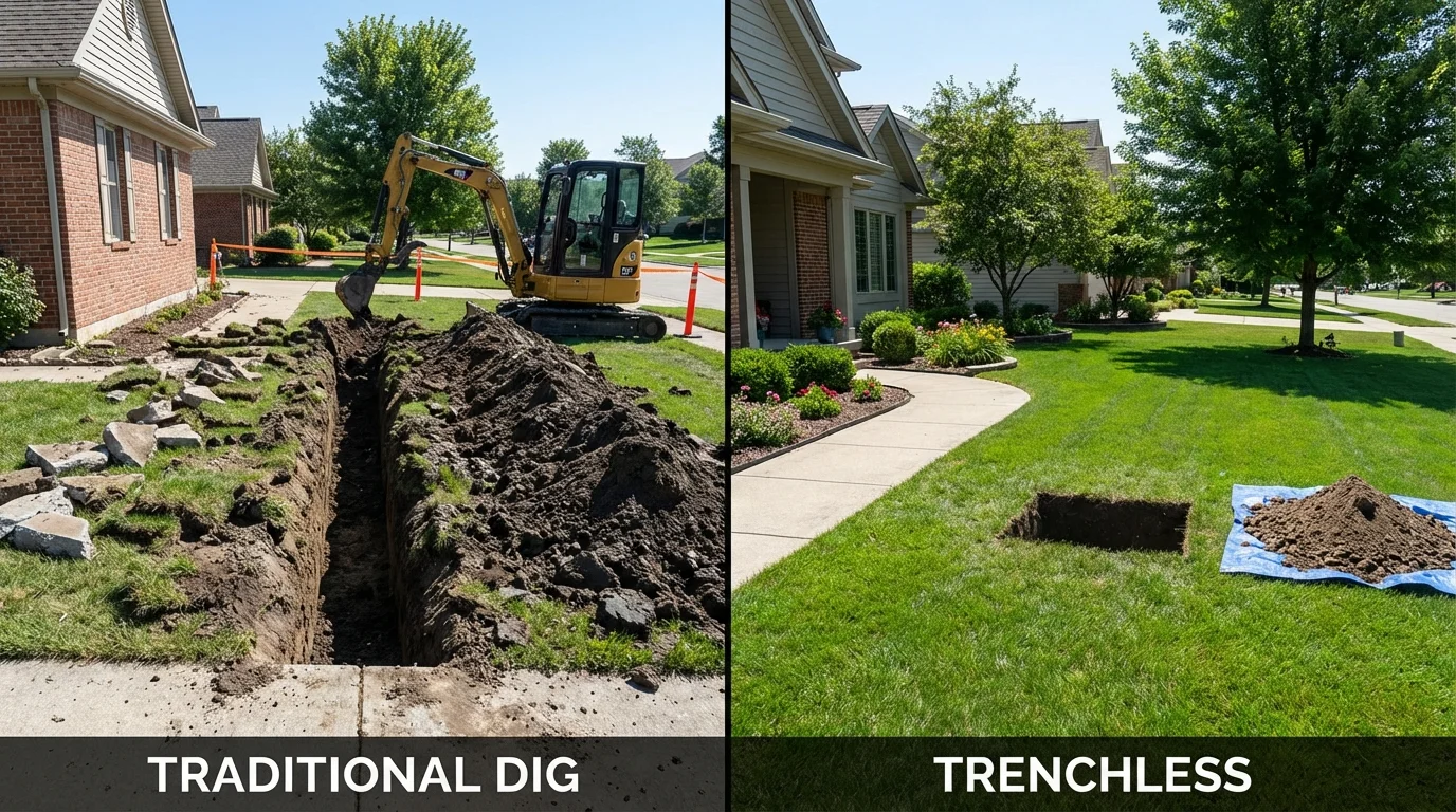 Trenchless sewer repair with minimal yard damage versus traditional excavation in Jal, NM
